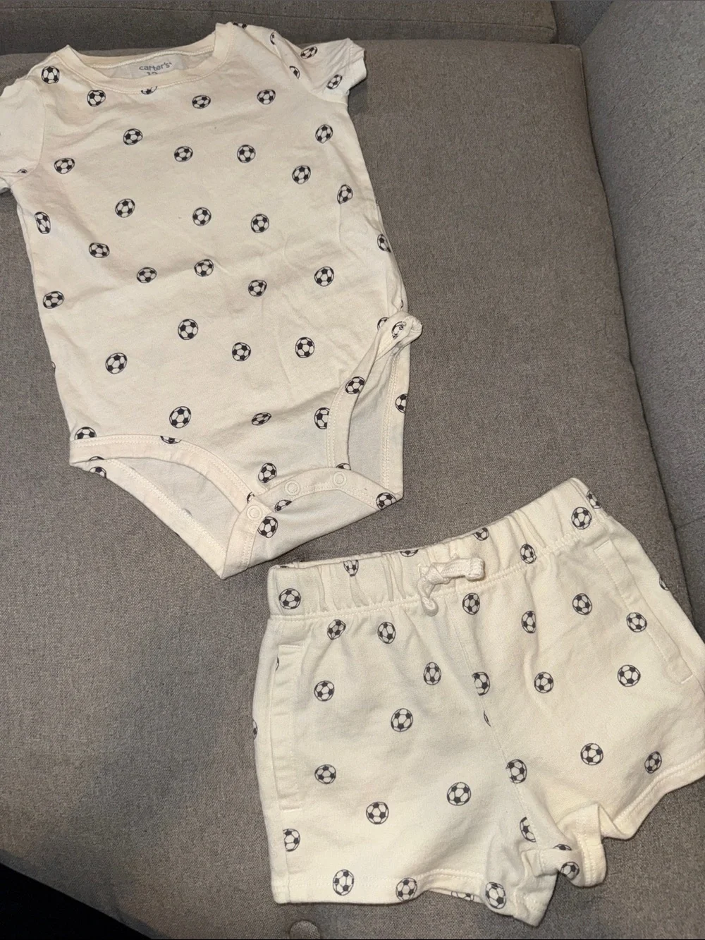 Carter's Cream Soccer-Print Bodysuit & Shorts Set